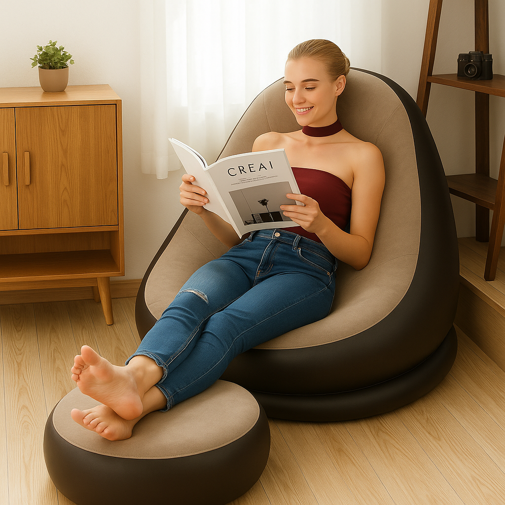 EL SILLÓN INFLABLE + PUFF QUE SE ADAPTA A TI: ¡HOGAR, PLAYA O CAMPING! 🛋️🌞🏕️