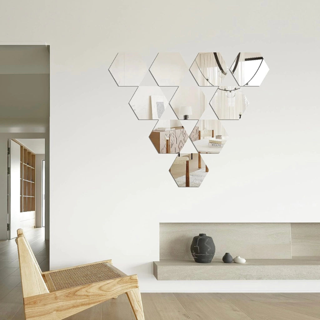 SET DE ESPEJOS HEXAGONALES X12 – DECORA Y TRANSFORMA TU ESPACIO EN MINUTOS 🪞🏡