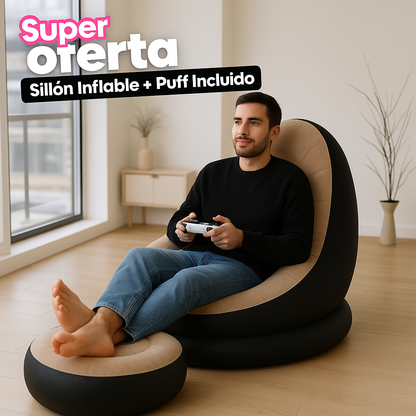 EL SILLÓN INFLABLE + PUFF QUE SE ADAPTA A TI: ¡HOGAR, PLAYA O CAMPING! 🛋️🌞🏕️