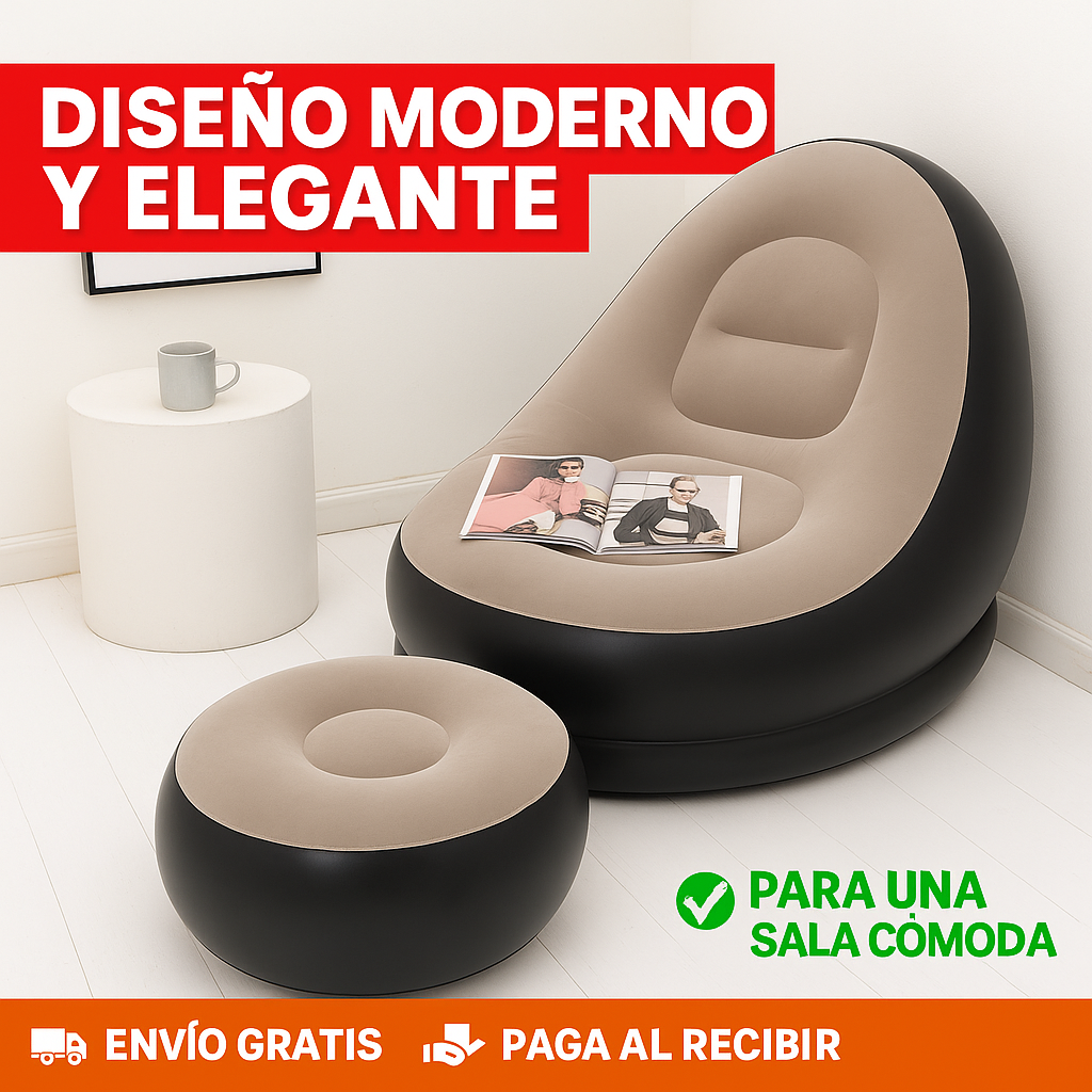 EL SILLÓN INFLABLE + PUFF QUE SE ADAPTA A TI: ¡HOGAR, PLAYA O CAMPING! 🛋️🌞🏕️
