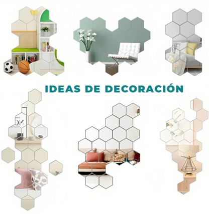 SET DE ESPEJOS HEXAGONALES X12 – DECORA Y TRANSFORMA TU ESPACIO EN MINUTOS 🪞🏡