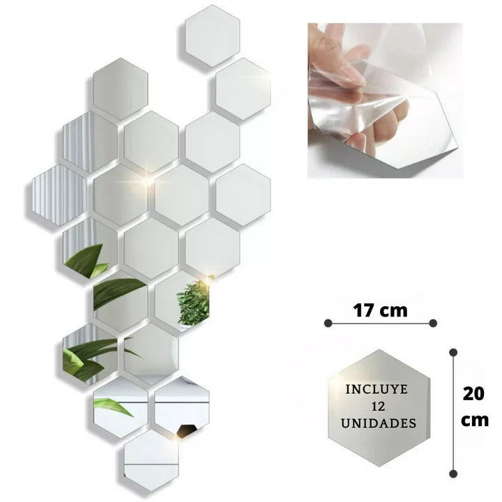 SET DE ESPEJOS HEXAGONALES X12 – DECORA Y TRANSFORMA TU ESPACIO EN MINUTOS 🪞🏡