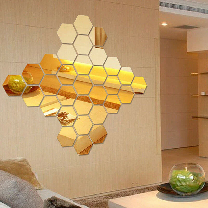 SET DE ESPEJOS HEXAGONALES X12 – DECORA Y TRANSFORMA TU ESPACIO EN MINUTOS 🪞🏡