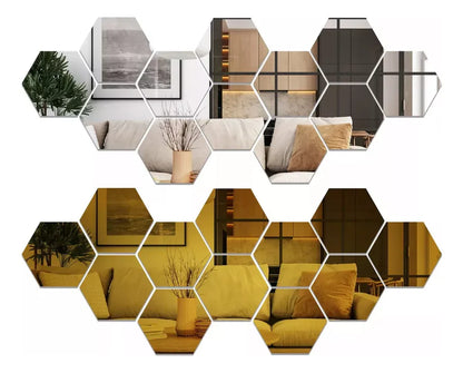 SET DE ESPEJOS HEXAGONALES X12 – DECORA Y TRANSFORMA TU ESPACIO EN MINUTOS 🪞🏡
